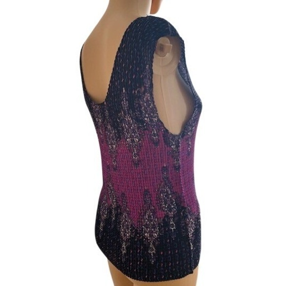 Vtg 90s Tank Top Shirt Crinkle Pleated Purple Black Paisley Textured - Picture 6 of 9